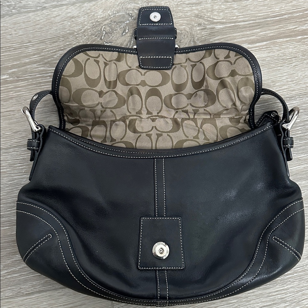 Coach Soho Black Leather Shoulder Bag with Silver Buckle - Picture 7 of 12